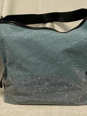 Light Blue Rhinestone Shoulder Bag with adjustable shoulder strap